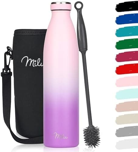 Milu Edelstahl Trinkflasche für Erwachsene – 750ml Isolierflasche zum Tragen – auslaufsicher, Kohlensäuregerecht inkl. R