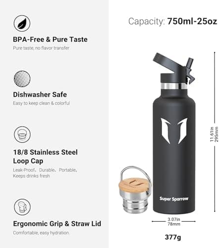 Super Sparrow Trinkflasche Edelstahl - Auslaufsicher Thermoskanne - Kinder für Sprudel, Sport, Schule, Fitness - 500ml -