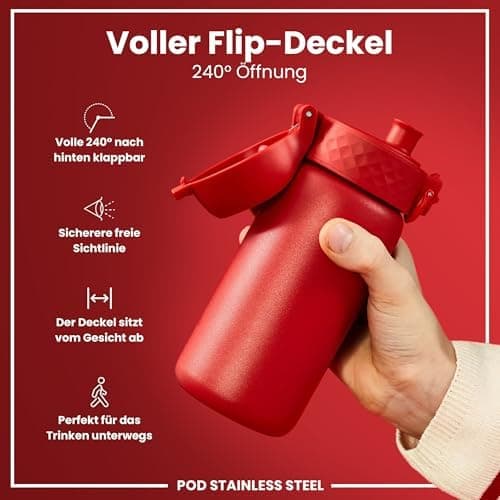 ion8 Kinder Trinkflasche Edelstahl 400ml Nicht Isoliert Sichere Verriegelung Spülmaschinenfest Klappdeckel Leicht zu Rei