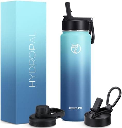HydroPal Edelstahl Trinkflasche - Isolierte Flasche mit Strohhalm & 2 Deckeln, Auslaufsichere Isolierung für Sport, 500m