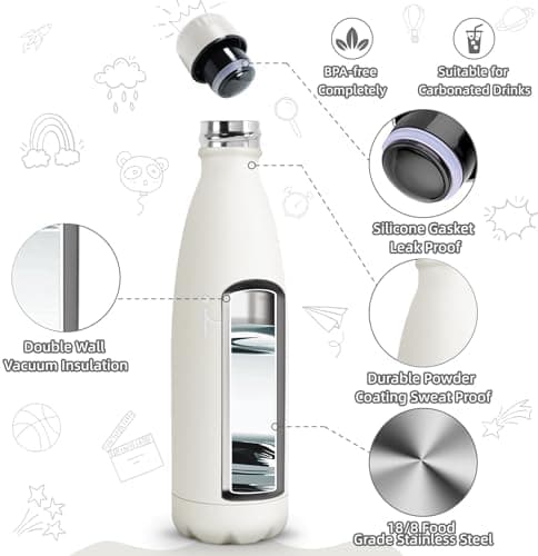 HoneyHolly Kinder Trinkflasche Doppelwandig, 500ML BPA-frei, Thermosflasche für Fitness und Gym
