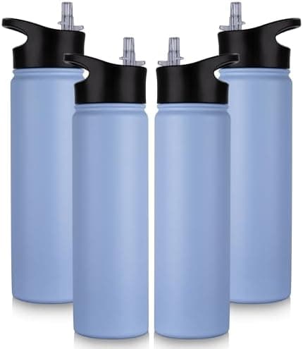Edelstahl Trinkflasche - 1L - mit Strohhalm, BPA frei Thermosflasche,Vakuum Doppelwandisolierung für Sport,Schule und Fa