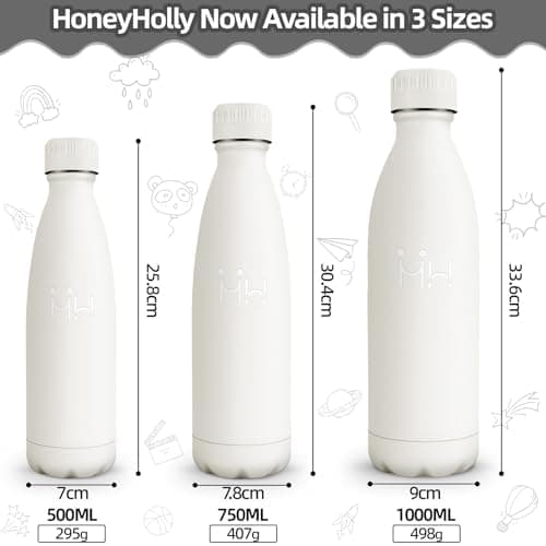 HoneyHolly Kinder Trinkflasche Doppelwandig, 500ML BPA-frei, Thermosflasche für Fitness und Gym