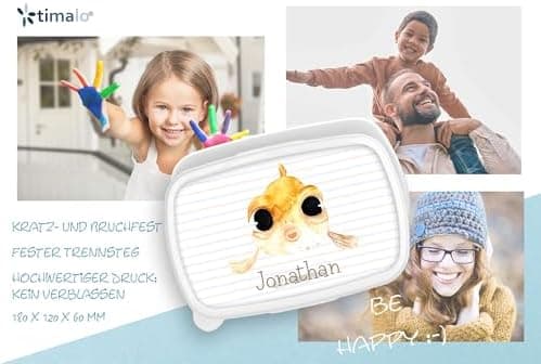 Timalo® Brotdose Kinder mit Namen | Personalisierte Bento Lunchbox für Jungen & Mädchen | Kindergarten & Schule Motiv Ti
