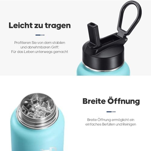 HydroPal Edelstahl Trinkflasche - Isolierte Flasche mit Strohhalm & 2 Deckeln, Auslaufsichere Isolierung für Sport, 500m