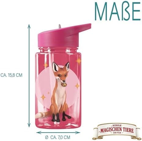 AWAVE Schule Magische Tiere Trinkflasche Kinder Edelstahl 380ml Blau Kohlensäure geeignet Thermosflasche Juri Einhandöff