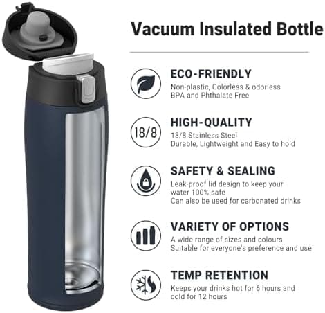 AORIN Trinkflasche Edelstahl 18/8, 500ml, BPA-Frei, Doppelwandig Isolierflasche für Sport, Schule und Outdooraktivitäten