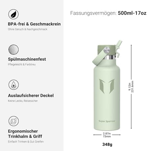 Super Sparrow Thermobecher für Sport und Outdoor - 500ml, 750ml - BPA-Frei, ClimatePartner certified - FlipFlow Trinkfla
