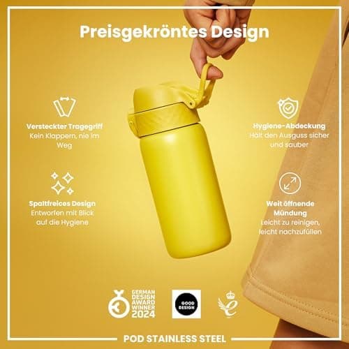ion8 Kinder Trinkflasche Edelstahl 400ml Nicht Isoliert Sichere Verriegelung Spülmaschinenfest Klappdeckel Leicht zu Rei