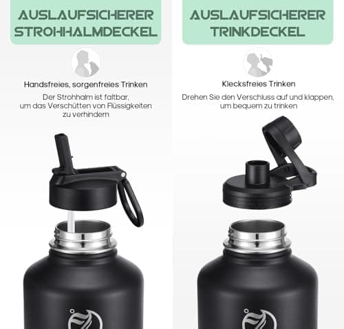 HydroPal Edelstahl Trinkflasche - Isolierte Flasche mit Strohhalm & 2 Deckeln, Auslaufsichere Isolierung für Sport, 500m