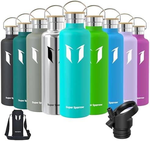 Super Sparrow Trinkflasche Edelstahl - Auslaufsicher Thermoskanne - Kinder für Sprudel, Sport, Schule, Fitness - 500ml -