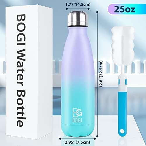 BOGI Doppelwandige Thermosflasche Edelstahl Trinkflasche Kinder Trinkflasche Schule Himmelblau Pink