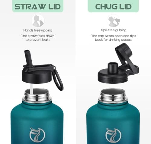 HydroPal Edelstahl Trinkflasche - Isolierte Flasche mit Strohhalm & 2 Deckeln, Auslaufsichere Isolierung für Sport, 500m