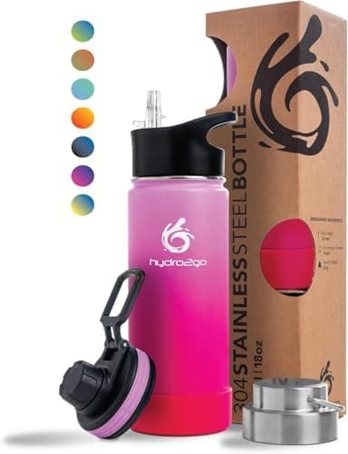 hydro2go Edelstahl Trinkflasche Mit Strohhalm, Bpa-Frei, Isolierflasche Für Kinder, Sport & Outdoor, 12h Heiß 24h Kalt H