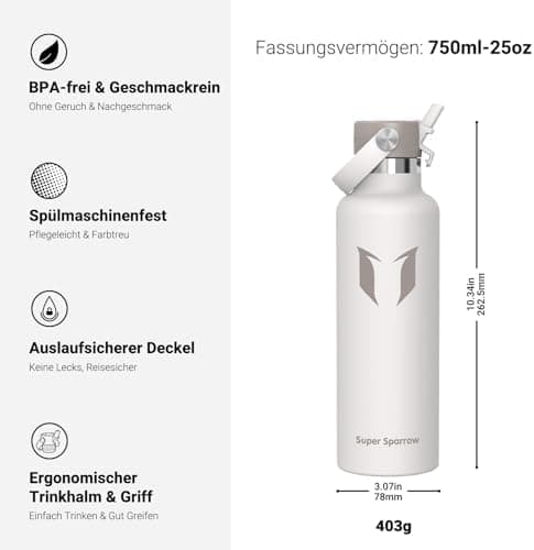 Super Sparrow Thermobecher für Sport und Outdoor - 500ml, 750ml - BPA-Frei, ClimatePartner certified - FlipFlow Trinkfla