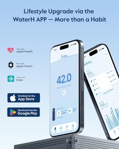 WATERH Boost Smart-Wasserflasche für Geschenke - mit Erinnerungsfunktion & Wasserspender, Edelstahl, 907 ml, Hochglanzsc