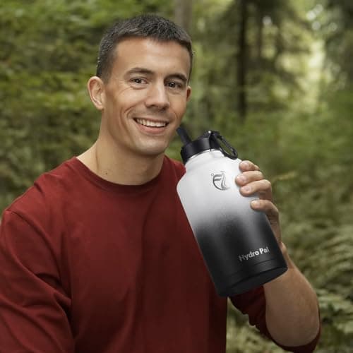 HydroPal Edelstahl Trinkflasche - Isolierte Flasche mit Strohhalm & 2 Deckeln, Auslaufsichere Isolierung für Sport, 500m