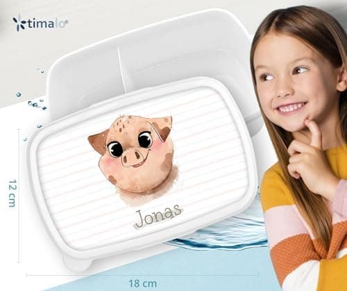 Timalo® Brotdose Kinder mit Namen | Personalisierte Bento Lunchbox für Jungen & Mädchen | Kindergarten & Schule Motiv Ti