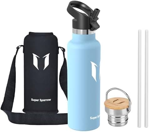 Super Sparrow Trinkflasche Edelstahl - Auslaufsicher Thermoskanne - Kinder für Sprudel, Sport, Schule, Fitness - 500ml -