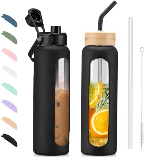 BLUEGO Glaswasserflasche 900ml BPA-frei für Outdoor Aktivitäten
| CADRES Glasbecher mit Zeitmarkierung und Silikonschut