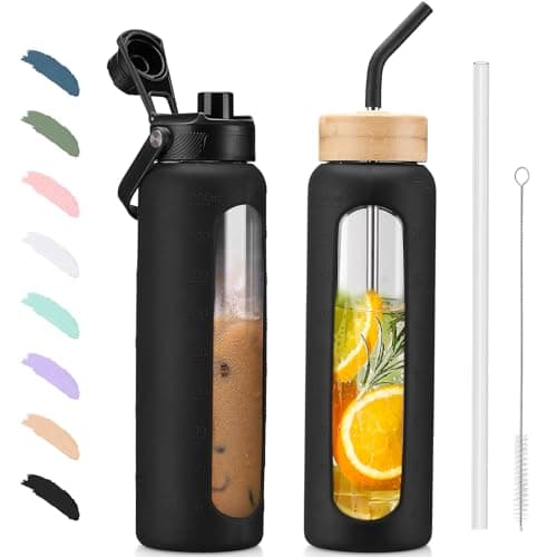 BLUEGO Glaswasserflasche 900ml BPA-frei für Outdoor Aktivitäten
| CADRES Glasbecher mit Zeitmarkierung und Silikonschut