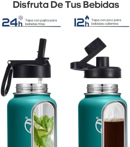 HydroPal Edelstahl Trinkflasche - Isolierte Flasche mit Strohhalm & 2 Deckeln, Auslaufsichere Isolierung für Sport, 500m