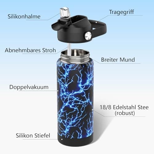 Edelstahl Trinkflasche Meeresjungfrau 550ml BPA Frei Auslaufsicher Thermosflaschefür Kinder und Erwachsene - Sport, Schu