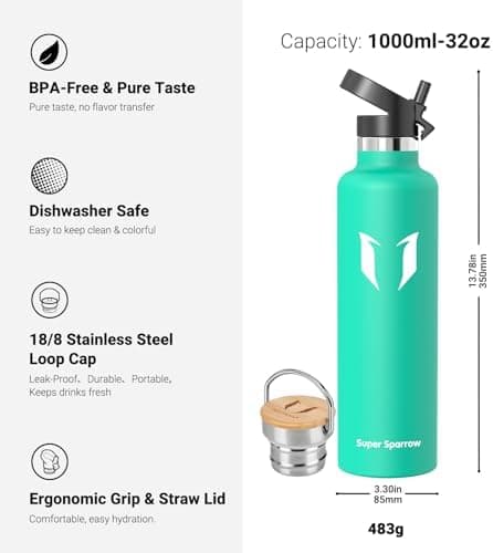 Super Sparrow Trinkflasche Edelstahl - Auslaufsicher Thermoskanne - Kinder für Sprudel, Sport, Schule, Fitness - 500ml -