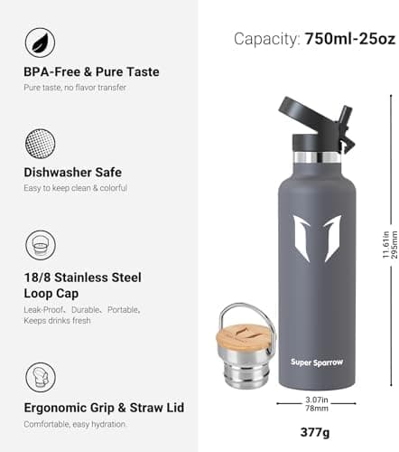 Super Sparrow Trinkflasche Edelstahl - Auslaufsicher Thermoskanne - Kinder für Sprudel, Sport, Schule, Fitness - 500ml -