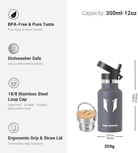 Super Sparrow Trinkflasche Edelstahl - Auslaufsicher Thermoskanne - Kinder für Sprudel, Sport, Schule, Fitness - 500ml -
