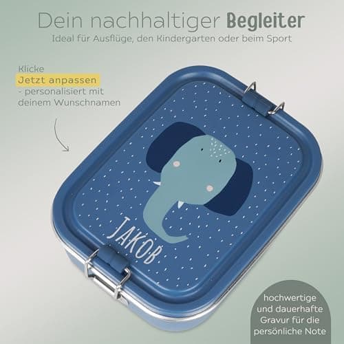 Wunderwunsch TRIXIE Edelstahl Lunchbox für Kinder, individuell mit deinem Namen persönliche Fuchslunchbox, perfekt zur E