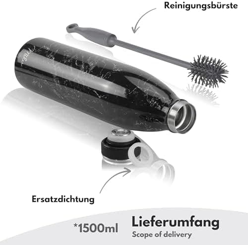 Milu Edelstahl Trinkflasche für Erwachsene – 750ml Isolierflasche zum Tragen – auslaufsicher, Kohlensäuregerecht inkl. R