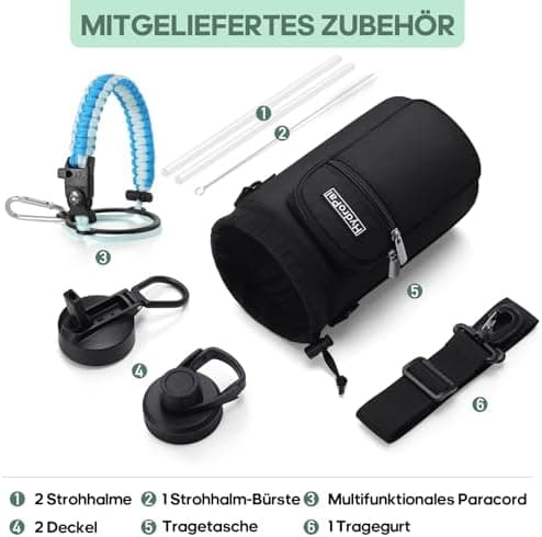 HydroPal Edelstahl Trinkflasche - Isolierte Flasche mit Strohhalm & 2 Deckeln, Auslaufsichere Isolierung für Sport, 500m
