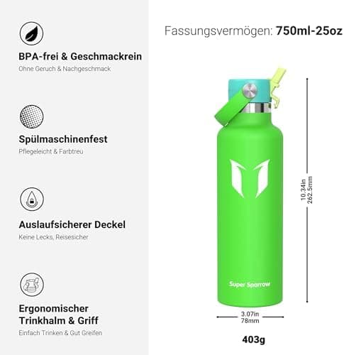 Super Sparrow Thermobecher für Sport und Outdoor - 500ml, 750ml - BPA-Frei, ClimatePartner certified - FlipFlow Trinkfla