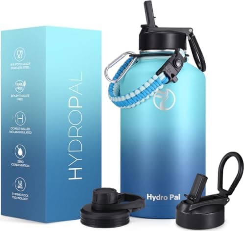 HydroPal Edelstahl Trinkflasche - Isolierte Flasche mit Strohhalm & 2 Deckeln, Auslaufsichere Isolierung für Sport, 500m