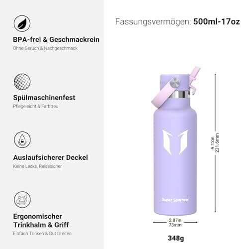 Super Sparrow Thermobecher für Sport und Outdoor - 500ml, 750ml - BPA-Frei, ClimatePartner certified - FlipFlow Trinkfla