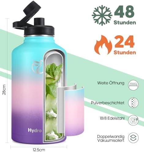 HydroPal Edelstahl Trinkflasche - Isolierte Flasche mit Strohhalm & 2 Deckeln, Auslaufsichere Isolierung für Sport, 500m