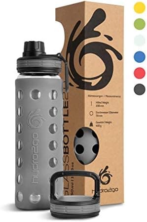 Hydro2go Glas-Trinkflasche mit Silikonhülle – Spülmaschinenfest, 100% Auslaufsicher & BPA-frei – Ideal für Kinder & Fami