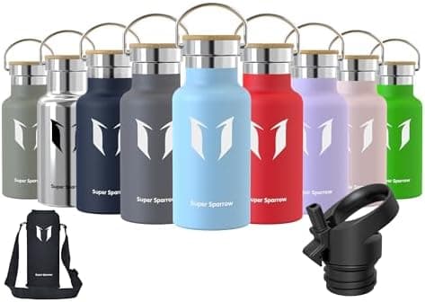 Super Sparrow Trinkflasche Edelstahl - Auslaufsicher Thermoskanne - Kinder für Sprudel, Sport, Schule, Fitness - 500ml -