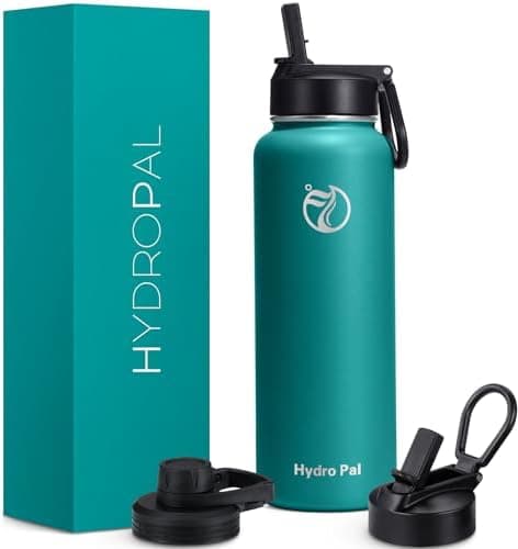 HydroPal Edelstahl Trinkflasche - Isolierte Flasche mit Strohhalm & 2 Deckeln, Auslaufsichere Isolierung für Sport, 500m