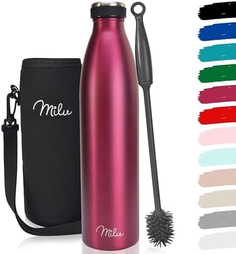 Milu Edelstahl Trinkflasche für Erwachsene – 750ml Isolierflasche zum Tragen – auslaufsicher, Kohlensäuregerecht inkl. R