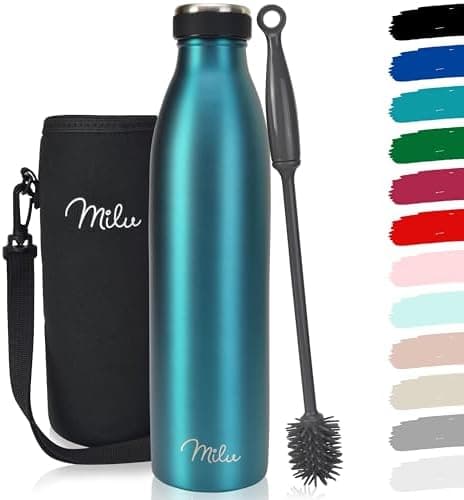 Milu Edelstahl Trinkflasche für Erwachsene – 750ml Isolierflasche zum Tragen – auslaufsicher, Kohlensäuregerecht inkl. R