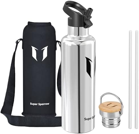 Super Sparrow Trinkflasche Edelstahl - Auslaufsicher Thermoskanne - Kinder für Sprudel, Sport, Schule, Fitness - 500ml -
