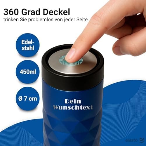 Thermobecher personalisiert 450 ml - auslaufsicherer Edelstahl to go Becher - Kaffeebecher für Büro, Auto und Uni - hält