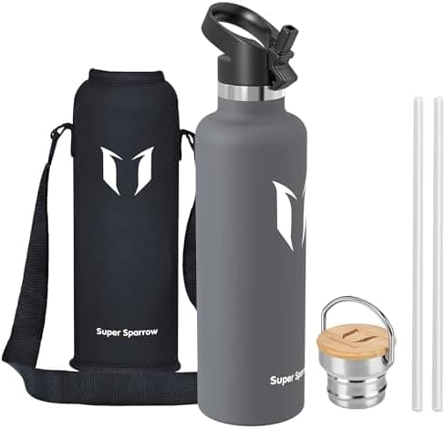 Super Sparrow Trinkflasche Edelstahl - Auslaufsicher Thermoskanne - Kinder für Sprudel, Sport, Schule, Fitness - 500ml -