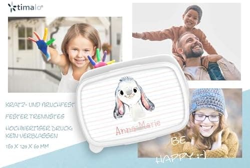 Timalo® Brotdose Kinder mit Namen | Personalisierte Bento Lunchbox für Jungen & Mädchen | Kindergarten & Schule Motiv Ti