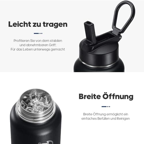 HydroPal Edelstahl Trinkflasche - Isolierte Flasche mit Strohhalm & 2 Deckeln, Auslaufsichere Isolierung für Sport, 500m