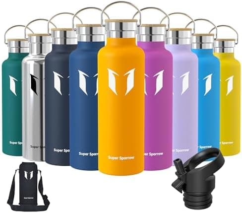 Super Sparrow Trinkflasche Edelstahl - Auslaufsicher Thermoskanne - Kinder für Sprudel, Sport, Schule, Fitness - 500ml -