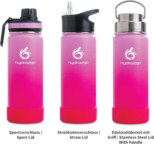hydro2go Edelstahl Trinkflasche Mit Strohhalm, Bpa-Frei, Isolierflasche Für Kinder, Sport & Outdoor, 12h Heiß 24h Kalt H