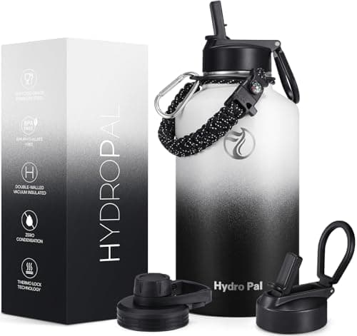 HydroPal Edelstahl Trinkflasche - Isolierte Flasche mit Strohhalm & 2 Deckeln, Auslaufsichere Isolierung für Sport, 500m